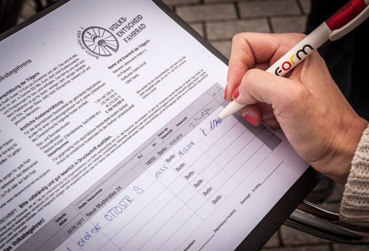 Volksentscheid Fahrrad, Unterschriften Sammelliste