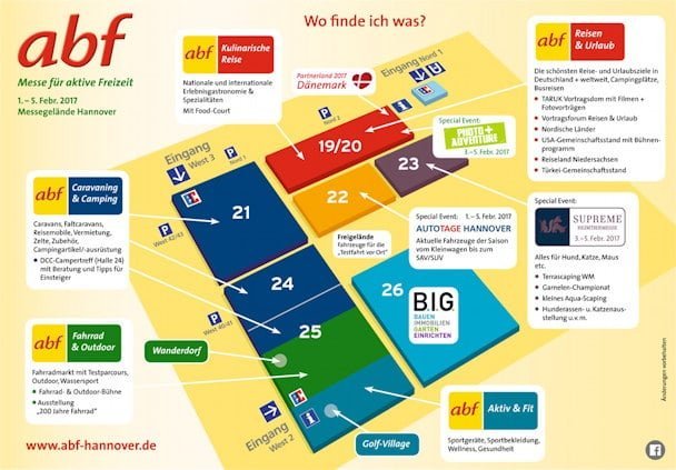 Lageplan der abf Messe, darunter Fahrrad und Outdoor in Halle 25.