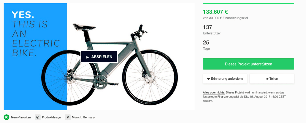 Das ElBike ist ein kickstarter-Erfolg.