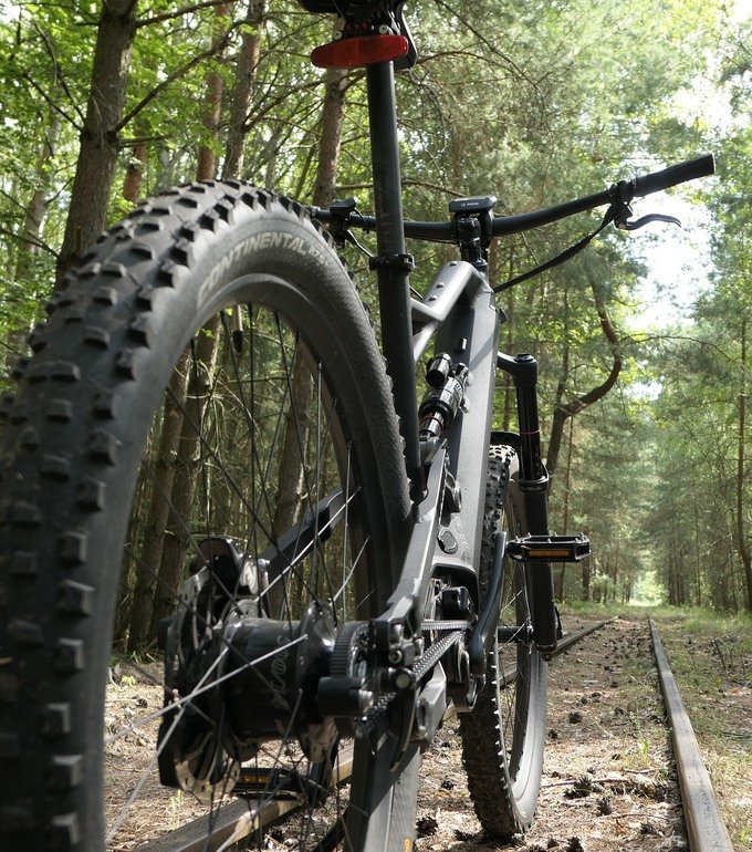 Bosch Performance CX | Gates Karbonriemen | HNF - P1040147 FX2 hinten Schienen Wald Detail 1 b 1
