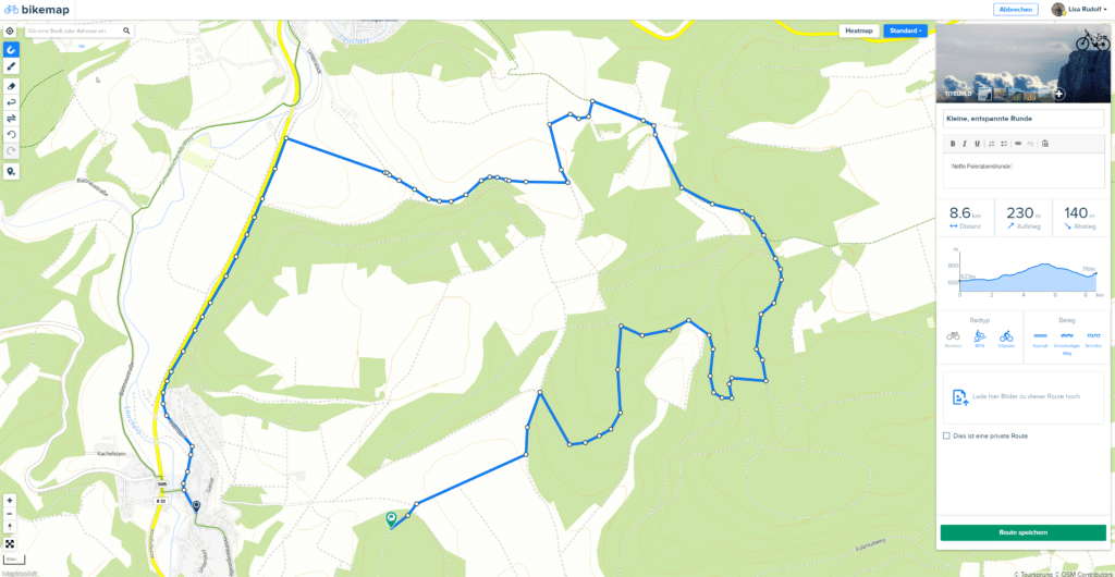 Bikemap App Streckenplanung für Fahrrad Navigation