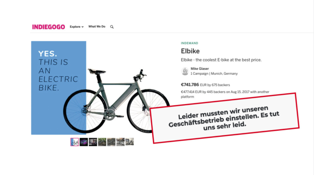 Elbike Crowdfunding ist gescheitert