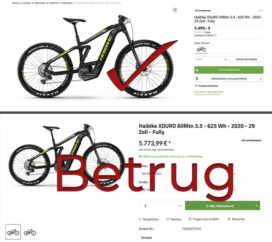 Fakeshops mit hohen Preisen - eBikeNews