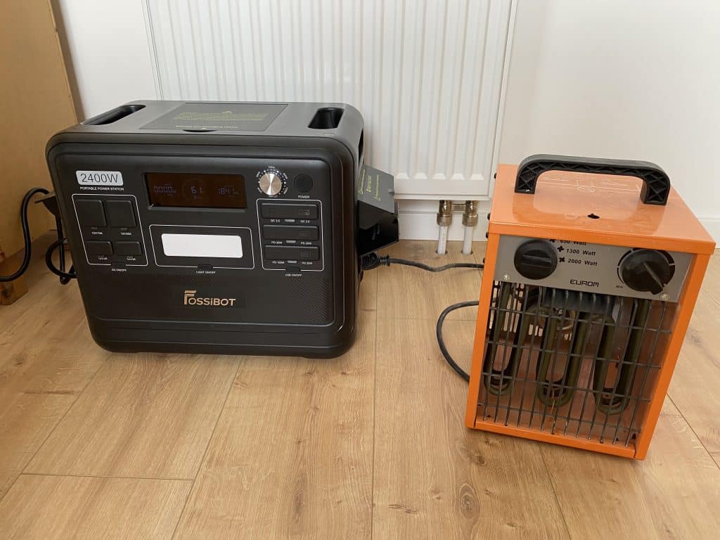 Heizlüfter mit 2 kW läuft über die Powerstation problemlos