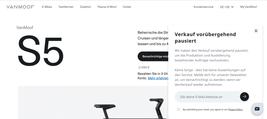 VanMoof setzt E-Bike Verkauf aus
