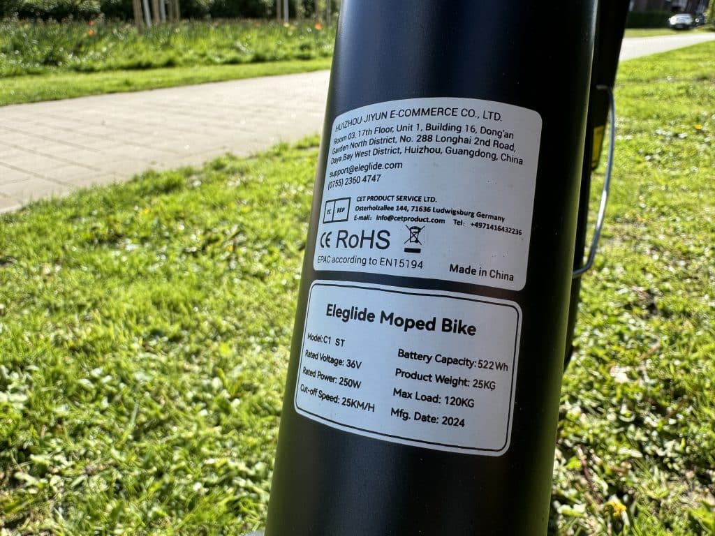 Eleglide C1 legal? CE Kennzeichnung am Rahmen