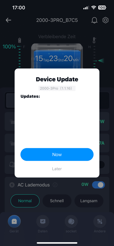 LANPWR 2200 Test: Ein Update der Station ist über die App möglich | Quelle: eBikeNews