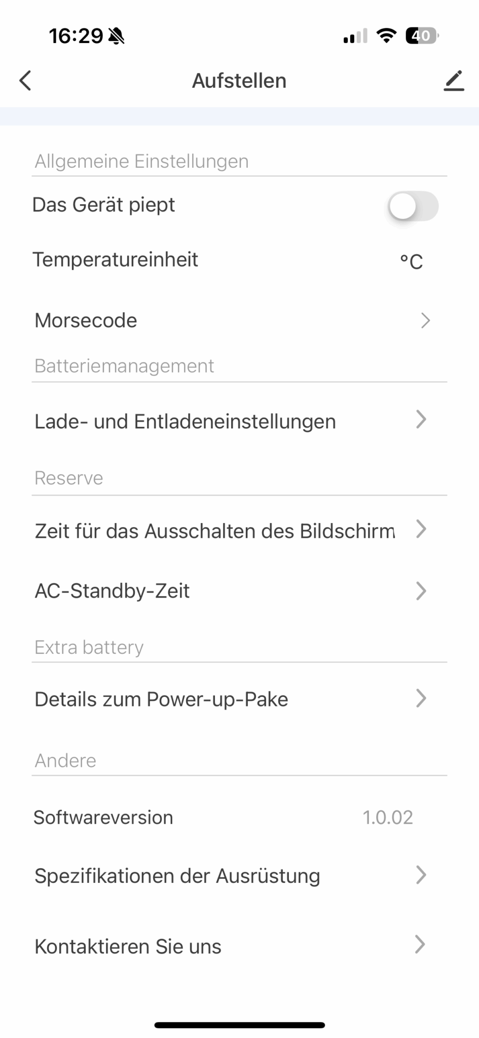 Einstellmöglichkeiten in der App