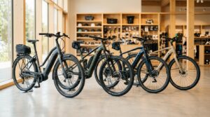 E-Bikes im Fahrradladen – der Durchschnittspreis sinkt laut ZIV weiter.