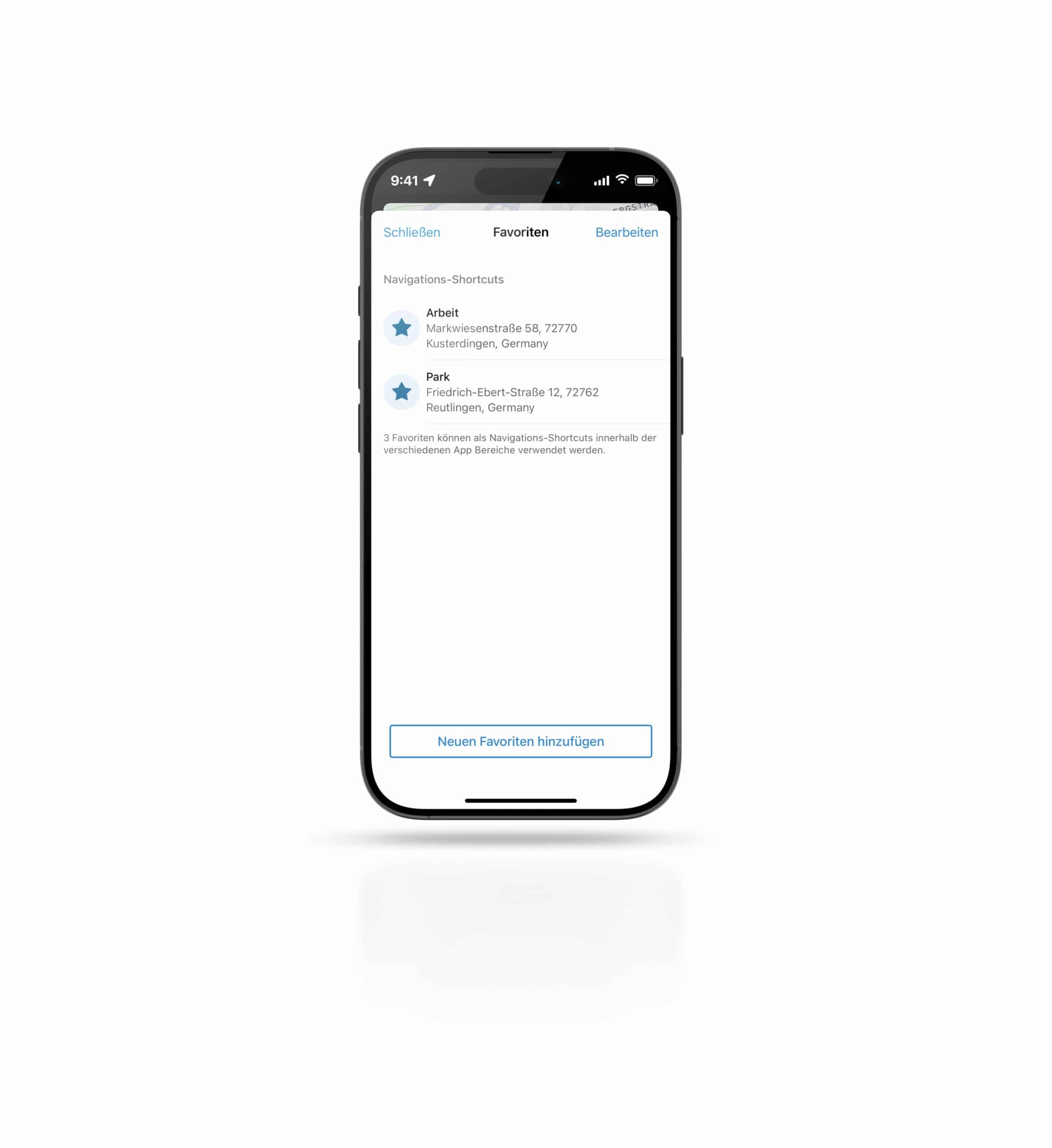 Bosch Flow App Navigations-Favoriten auf dem Display