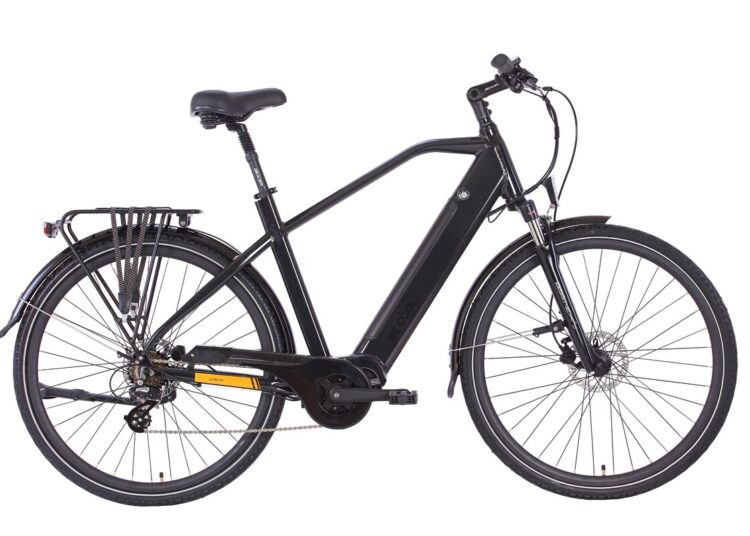Be Cool eCBM-Hi1 City-E-Bike in Schwarz mit Bafang-Mittelmotor, Seitenansicht