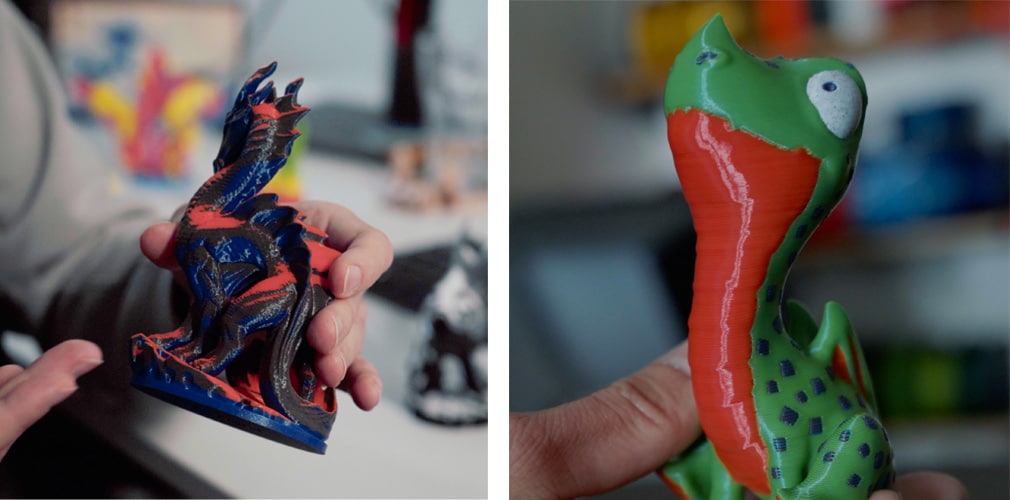 Mehrfarbig gedruckte Drachen-Modelle mit Prusa ColorMix