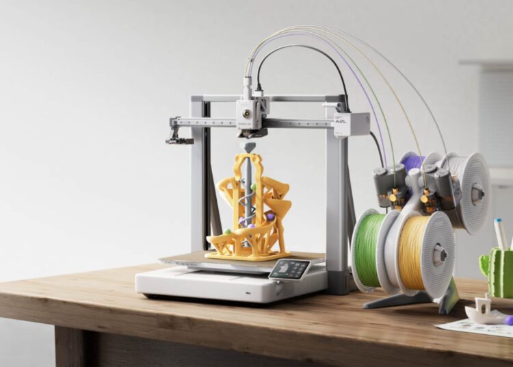 Bambu Lab A2L 3D-Drucker druckt ein mehrfarbiges Modell
