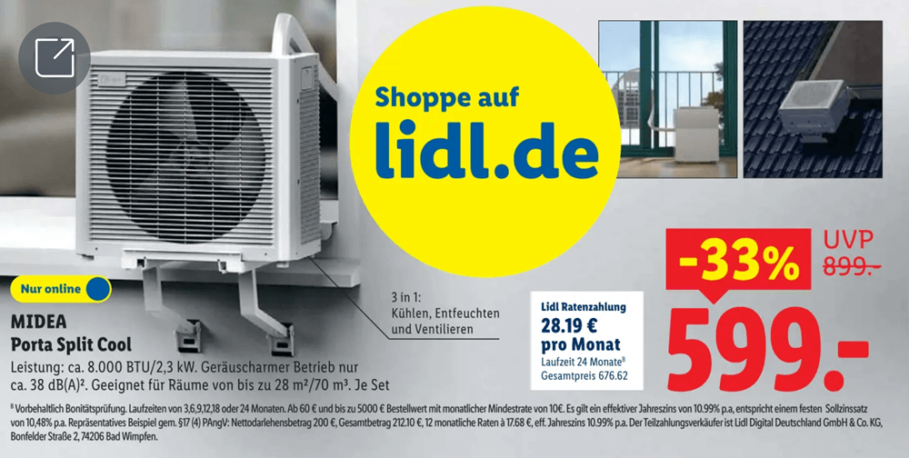 Die mobile Split-Klimaanlage Midea Porta Split Cool.