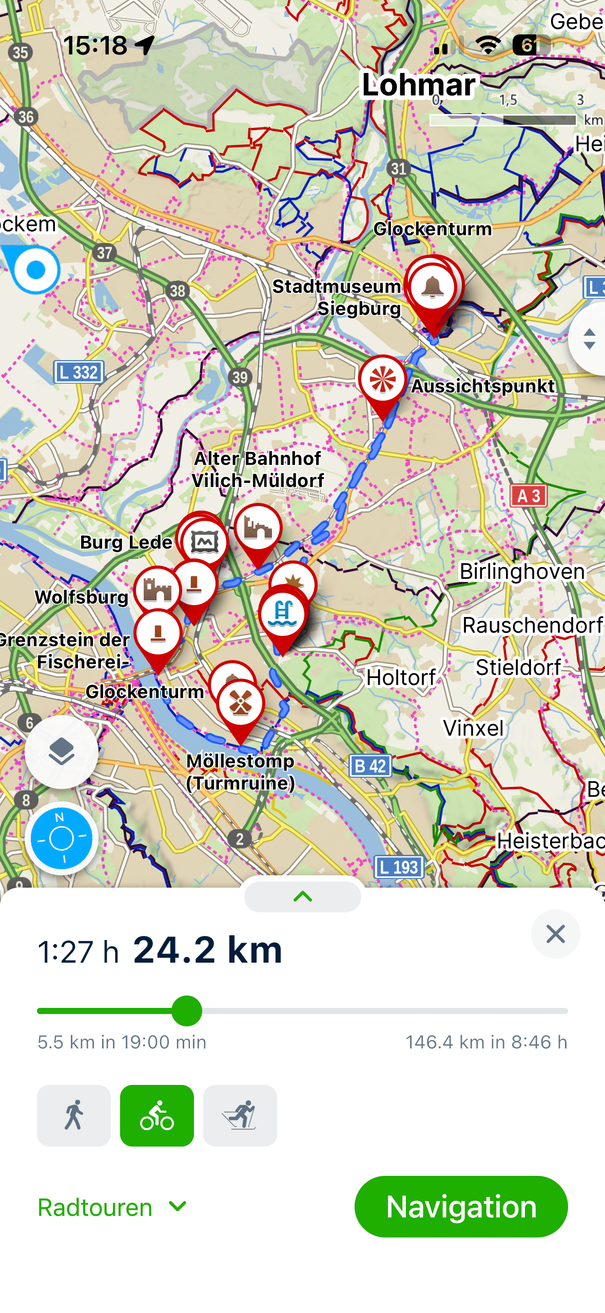 Mapy Route nach Points of Interest