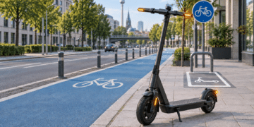 Neue E-Scooter-Regeln ab 2027: Das ändert sich für Fahrer und Besitzer Ein E-Scooter auf dem Gehweg, für den sich ab 2027 einiges bei den Verkehrsregeln ändert.