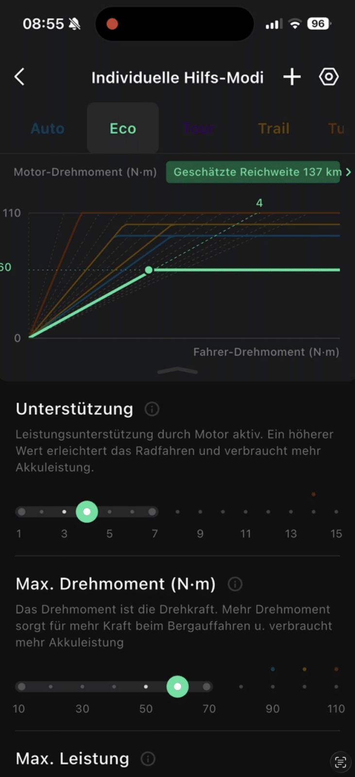Anpassung der Unterstuetzungsstufen am Amflow TL Carbon