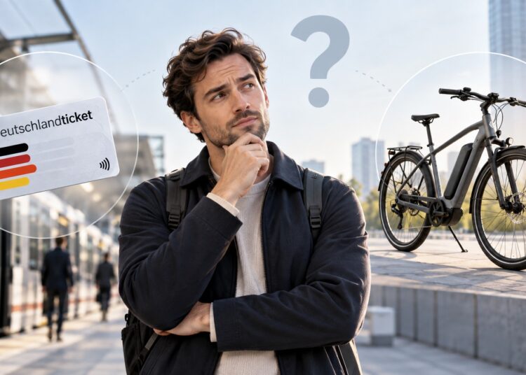 Pendler zwischen Deutschlandticket und E-Bike als Symbol für den Kostenvergleich 2027