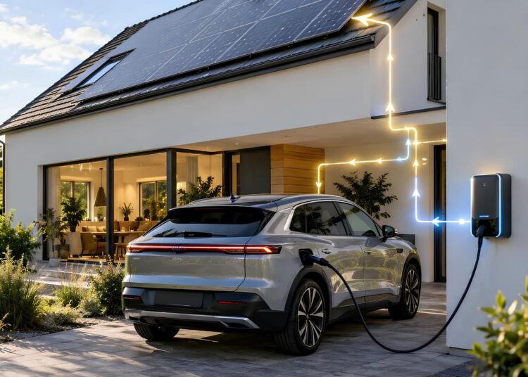 E-Auto speist Strom ins Haus zurück.