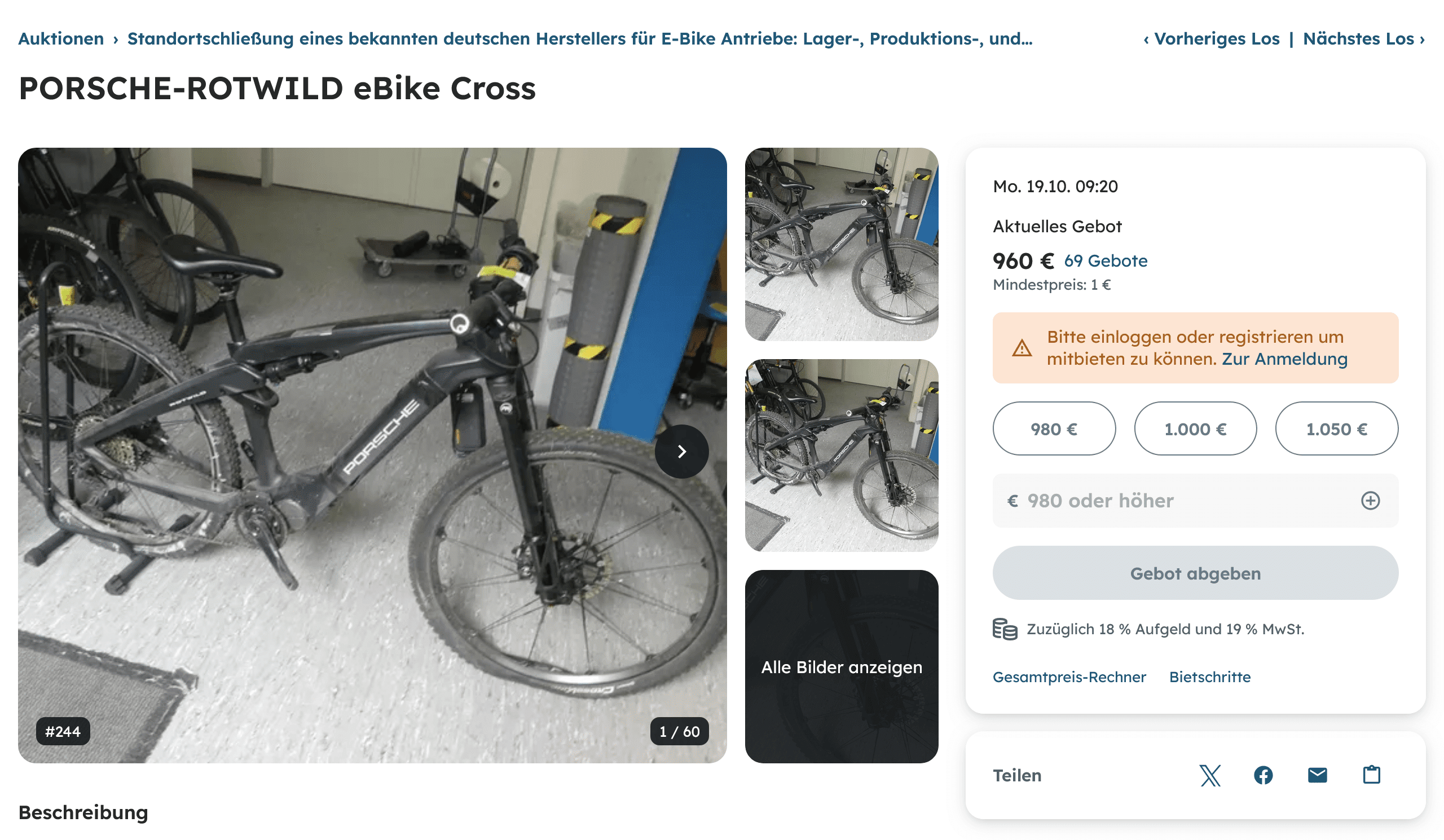 Porsche-Rotwild eBike Cross aus der Restlos-Auktion in Ottobrunn