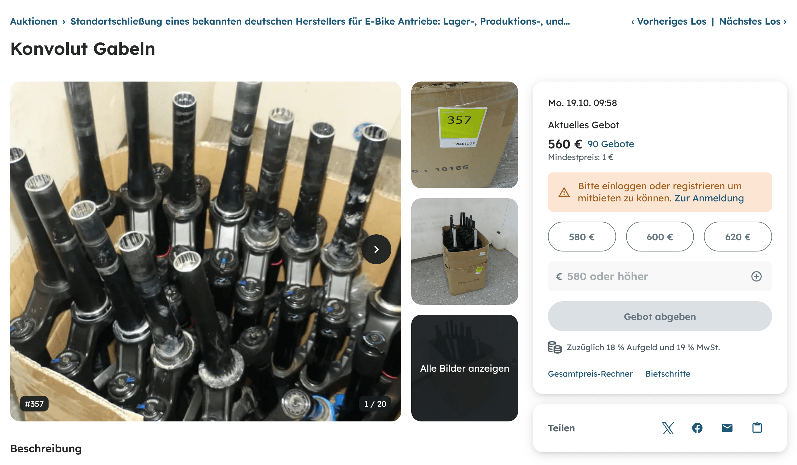Konvolut aus Fahrradgabeln in der Restlos-Auktion