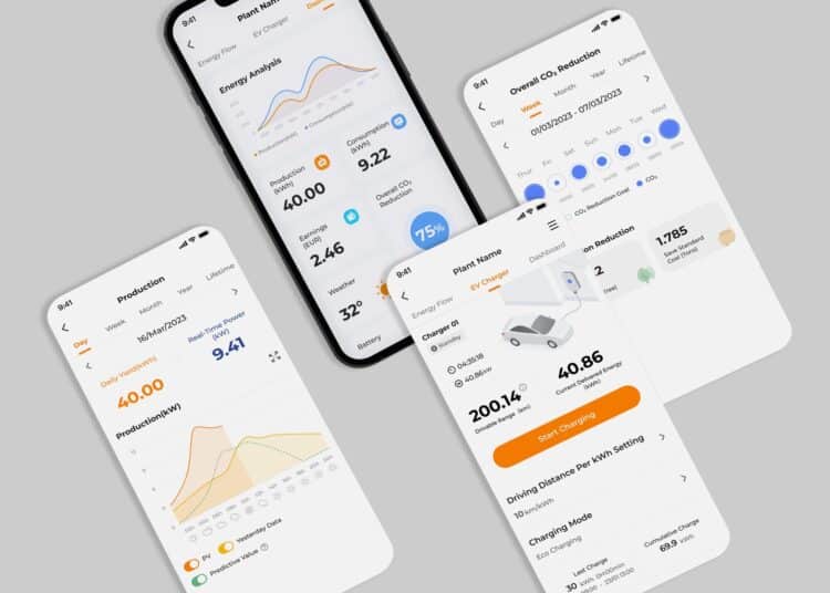 Sungrow-App iSolarCloud auf mehreren Smartphones, über die Besitzer ihre Solaranlage überwachen